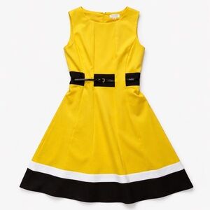 [NWT] 90’s Vintage Calvin Klein Yellow A-Line Dress with Black & White Hem